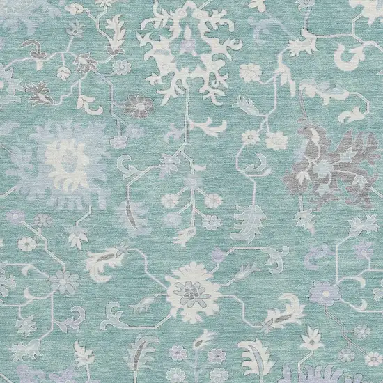 Pale Aqua Ivory And Gray Floral Washable Indoor Outdoor Area Rug Photo 3