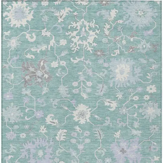 Pale Aqua Ivory And Gray Floral Washable Indoor Outdoor Area Rug Photo 9