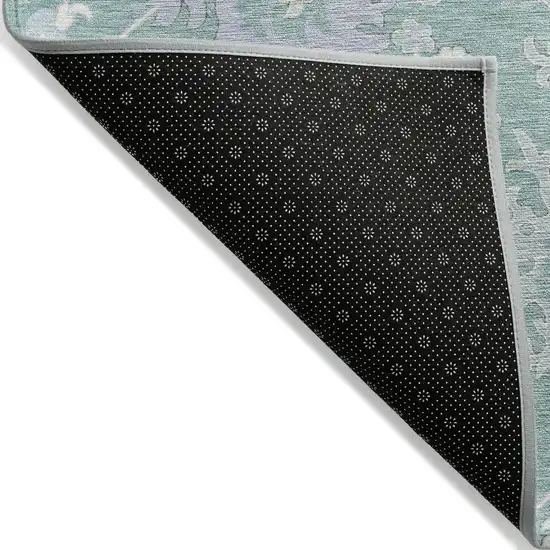 Pale Aqua Ivory And Gray Floral Washable Indoor Outdoor Area Rug Photo 8