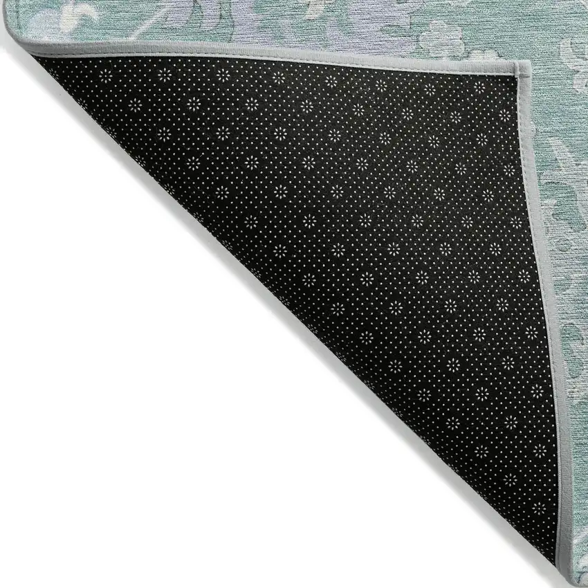Pale Aqua Ivory And Gray Floral Washable Indoor Outdoor Area Rug Photo 8