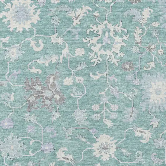 Pale Aqua Ivory And Gray Floral Washable Indoor Outdoor Area Rug Photo 7