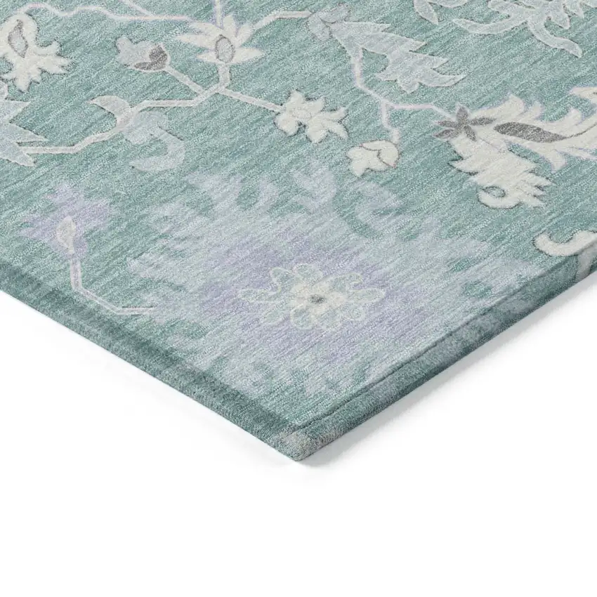 Pale Aqua Ivory And Gray Floral Washable Indoor Outdoor Area Rug Photo 6