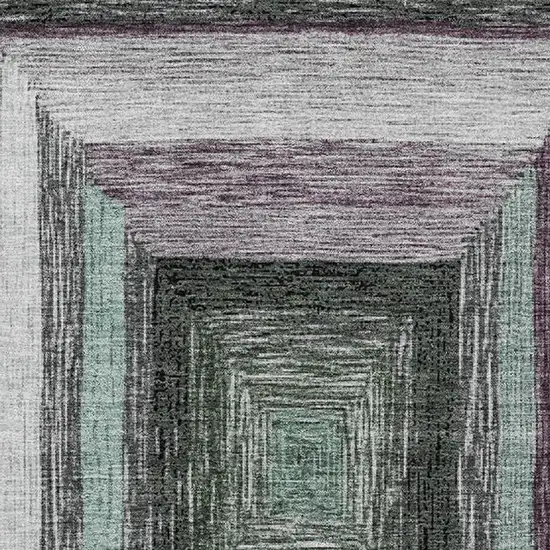 Pale Aqua Ivory And Gray Geometric Washable Area Rug With UV Protection Photo 3