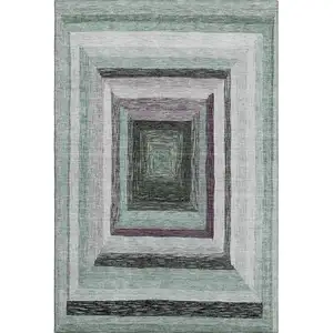 Photo of Pale Aqua Ivory And Gray Geometric Washable Area Rug With UV Protection