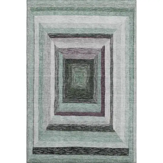 Pale Aqua Ivory And Gray Geometric Washable Area Rug With UV Protection Photo 1