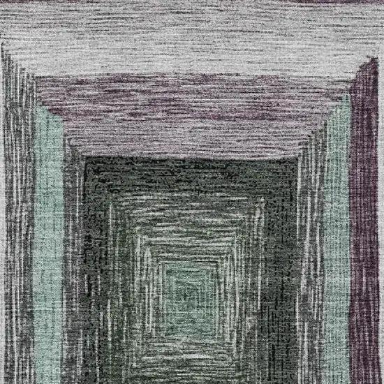 Pale Aqua Ivory And Gray Geometric Washable Area Rug With UV Protection Photo 3