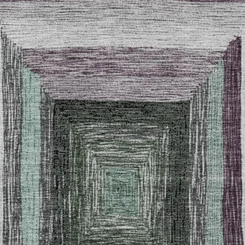 Pale Aqua Ivory And Gray Geometric Washable Area Rug With UV Protection Photo 3