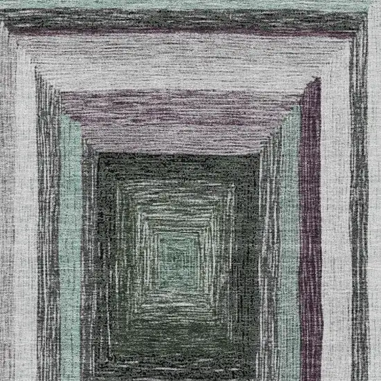 Pale Aqua Ivory And Gray Geometric Washable Area Rug With UV Protection Photo 4