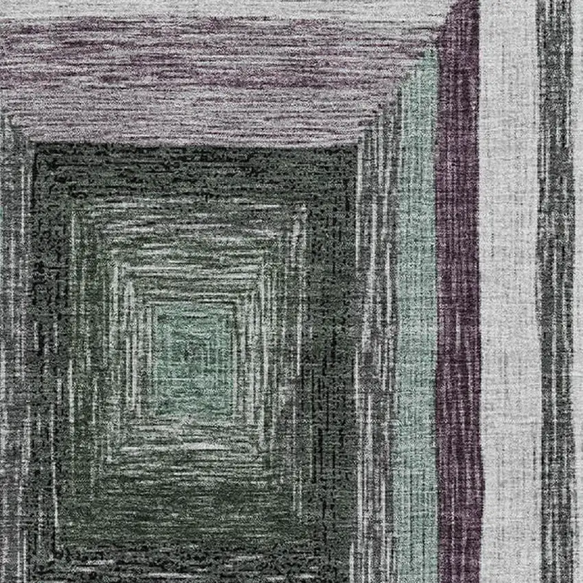 Pale Aqua Ivory And Gray Geometric Washable Area Rug With UV Protection Photo 3