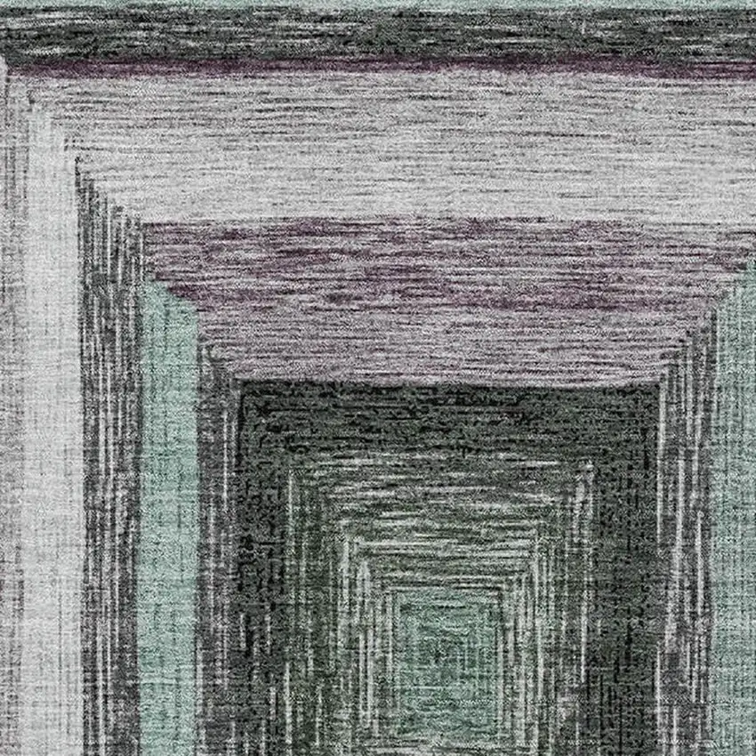 Pale Aqua Ivory And Gray Geometric Washable Area Rug With UV Protection Photo 3