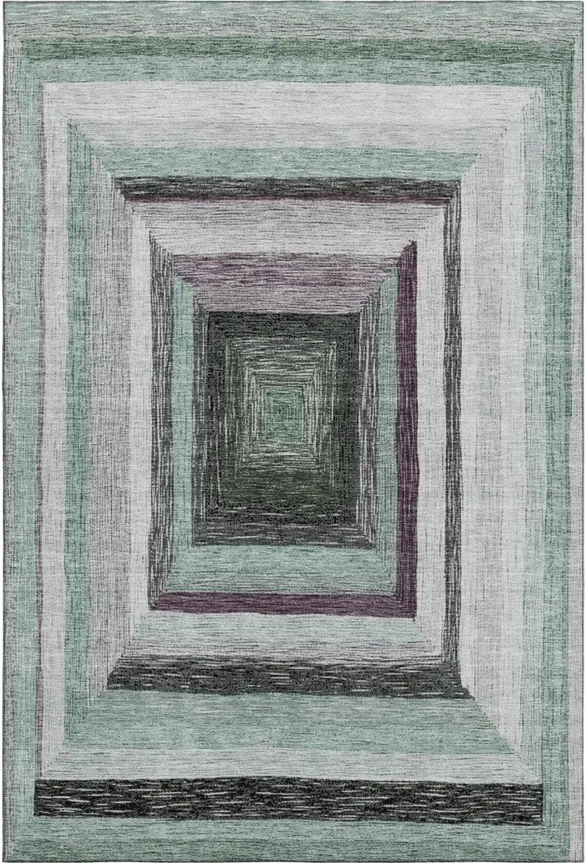 Pale Aqua Ivory And Gray Geometric Washable Area Rug With UV Protection Photo 1