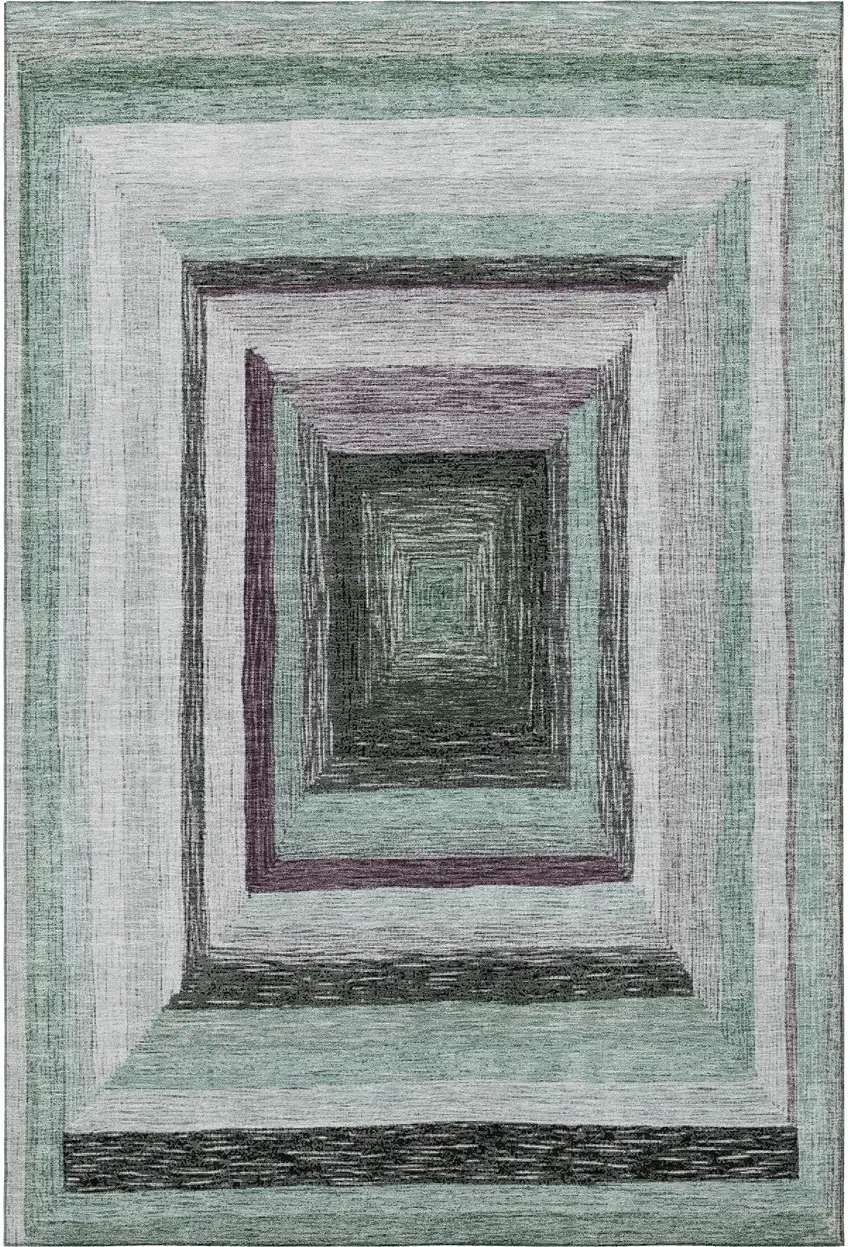 Pale Aqua Ivory And Gray Geometric Washable Area Rug With UV Protection Photo 4