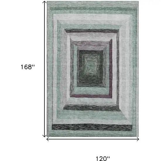 Pale Aqua Ivory And Gray Geometric Washable Area Rug With UV Protection Photo 9
