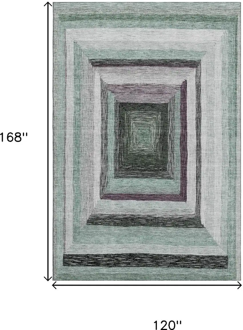 Pale Aqua Ivory And Gray Geometric Washable Area Rug With UV Protection Photo 9
