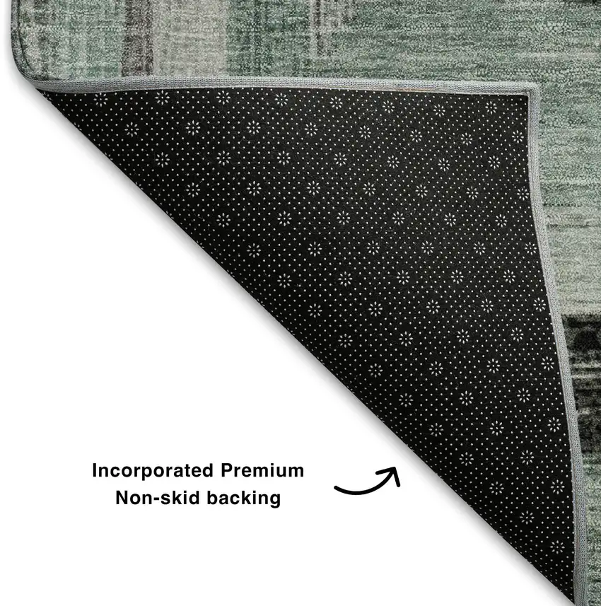 Pale Aqua Ivory And Gray Geometric Washable Area Rug With UV Protection Photo 7