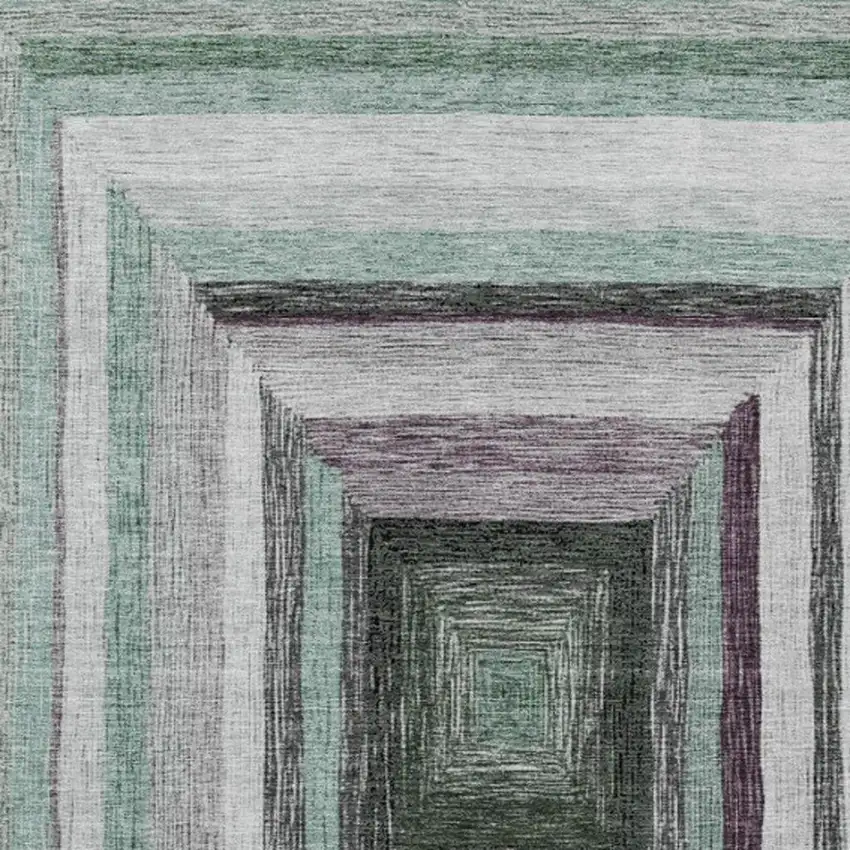 Pale Aqua Ivory And Gray Geometric Washable Indoor Outdoor Area Rug Photo 4