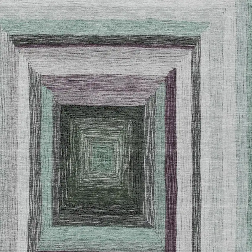 Pale Aqua Ivory And Gray Geometric Washable Indoor Outdoor Area Rug Photo 4