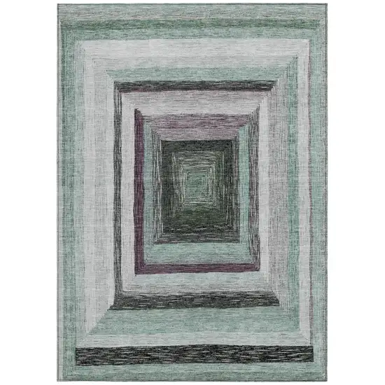 Pale Aqua Ivory And Gray Geometric Washable Indoor Outdoor Area Rug Photo 3