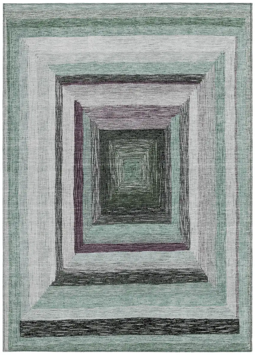 Pale Aqua Ivory And Gray Geometric Washable Indoor Outdoor Area Rug Photo 3