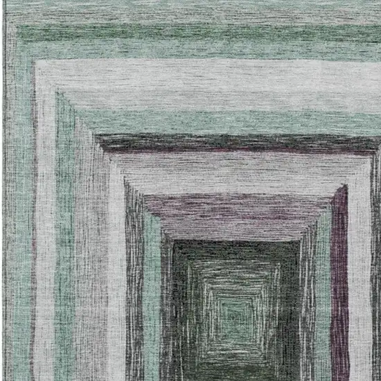 Pale Aqua Ivory And Gray Geometric Washable Indoor Outdoor Area Rug Photo 3