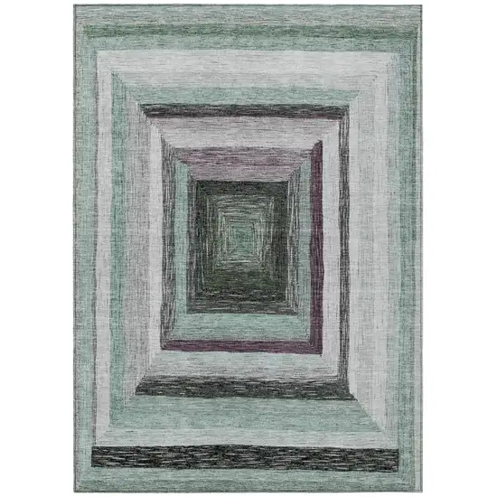 Pale Aqua Ivory And Gray Geometric Washable Indoor Outdoor Area Rug Photo 1