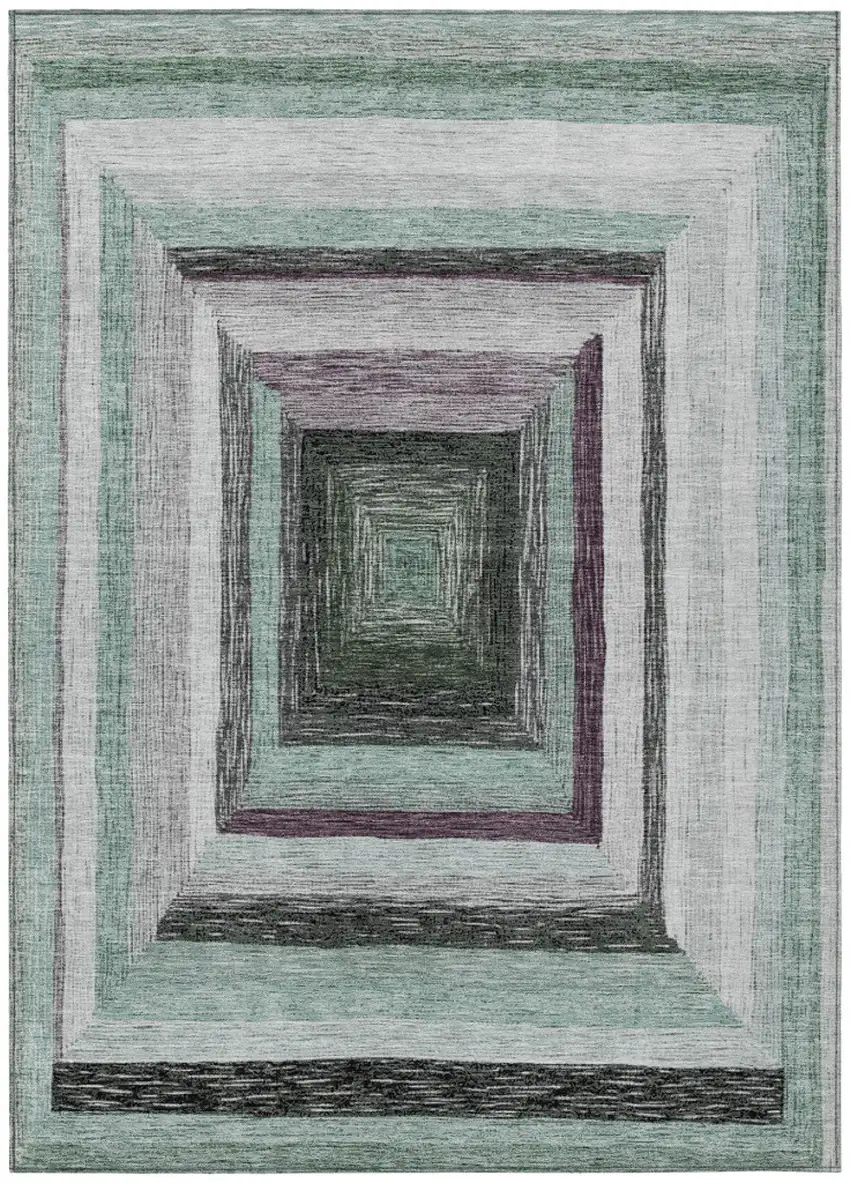 Pale Aqua Ivory And Gray Geometric Washable Indoor Outdoor Area Rug Photo 1