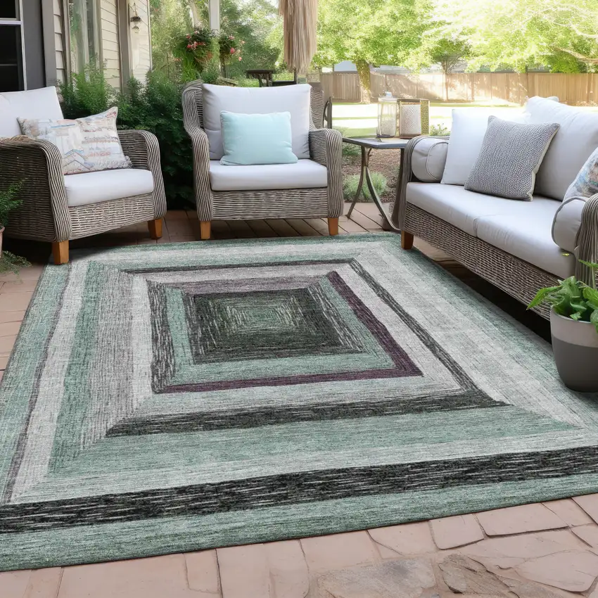 Pale Aqua Ivory And Gray Geometric Washable Indoor Outdoor Area Rug Photo 5