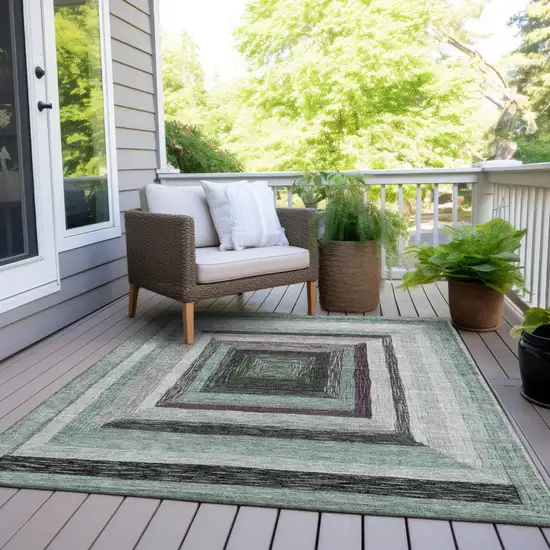 Pale Aqua Ivory And Gray Geometric Washable Indoor Outdoor Area Rug Photo 8