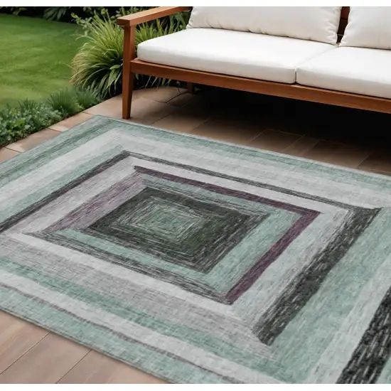 Pale Aqua Ivory And Gray Geometric Washable Indoor Outdoor Area Rug Photo 2