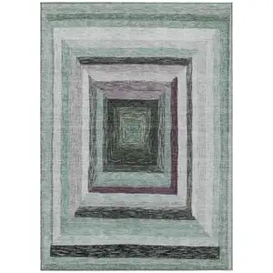 Photo of Pale Aqua Ivory And Gray Geometric Washable Indoor Outdoor Area Rug
