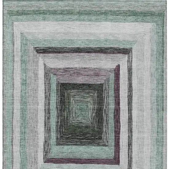 Pale Aqua Ivory And Gray Geometric Washable Indoor Outdoor Area Rug Photo 4