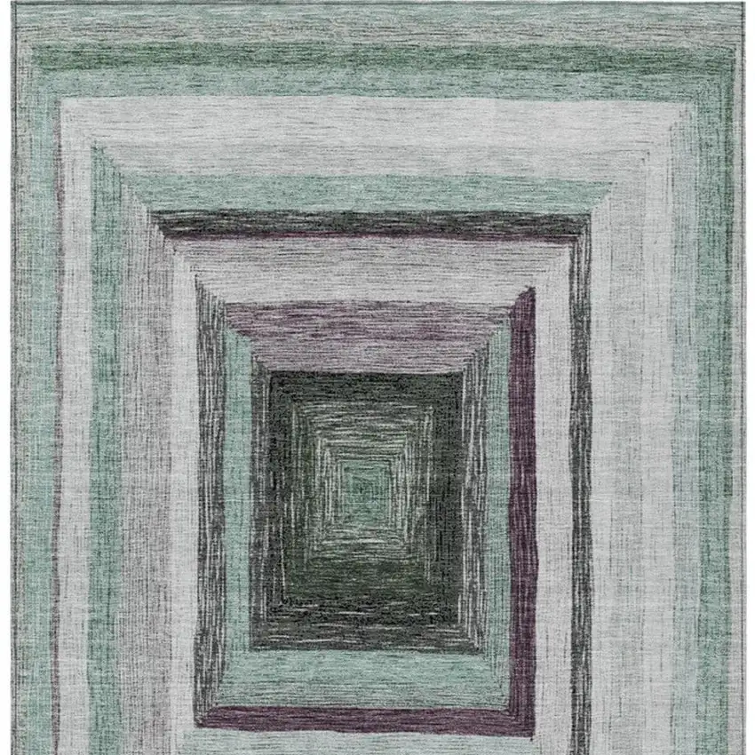 Pale Aqua Ivory And Gray Geometric Washable Indoor Outdoor Area Rug Photo 4