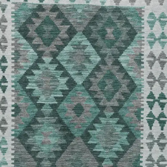 Pale Aqua Ivory And Gray Tribal Washable Indoor Outdoor Area Rug Photo 3