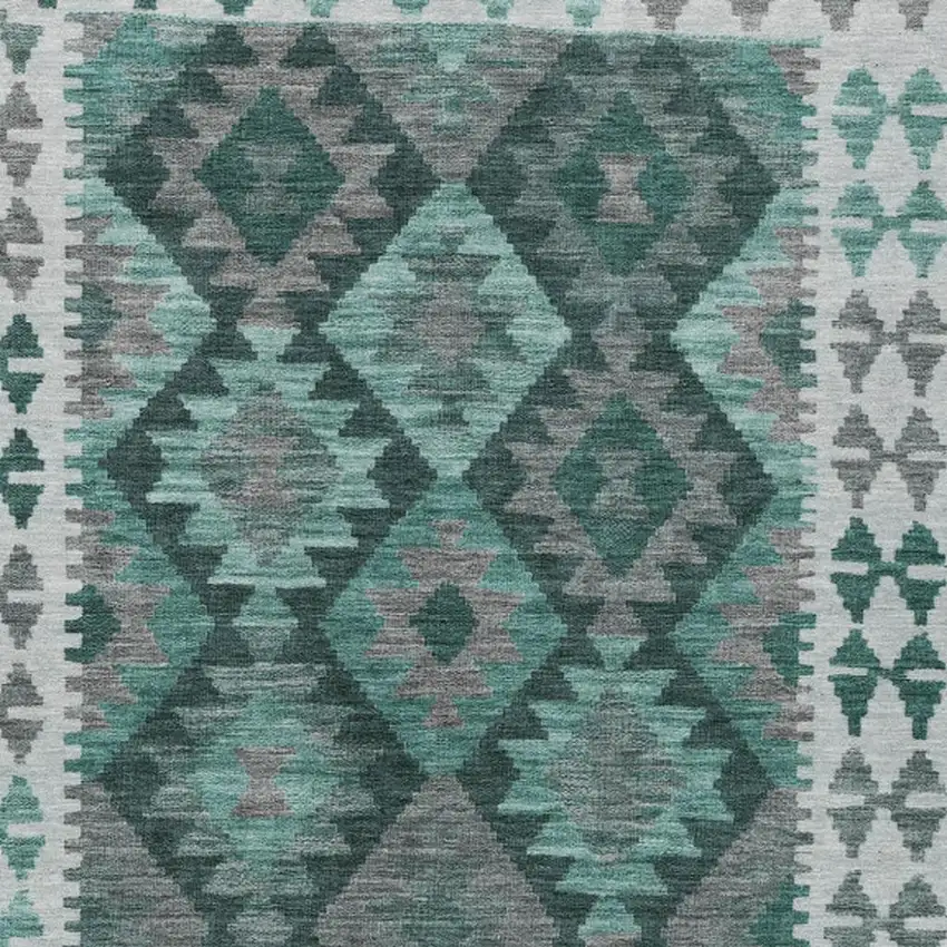 Pale Aqua Ivory And Gray Tribal Washable Indoor Outdoor Area Rug Photo 3