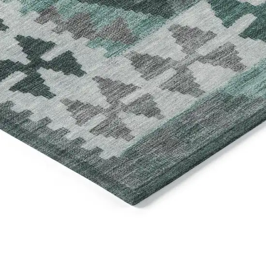 Pale Aqua Ivory And Gray Tribal Washable Indoor Outdoor Area Rug Photo 9