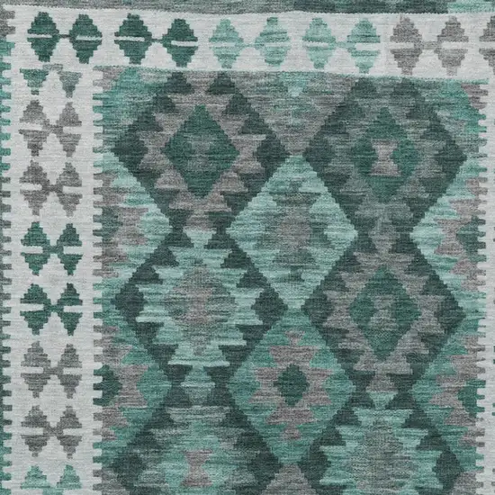Pale Aqua Ivory And Gray Tribal Washable Indoor Outdoor Area Rug Photo 9