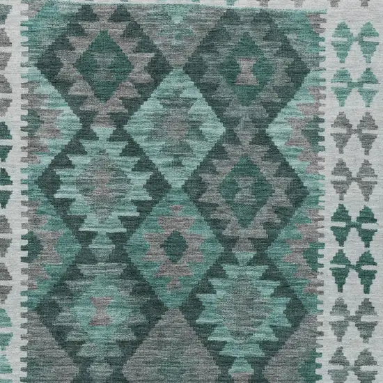 Pale Aqua Ivory And Gray Tribal Washable Indoor Outdoor Area Rug Photo 3