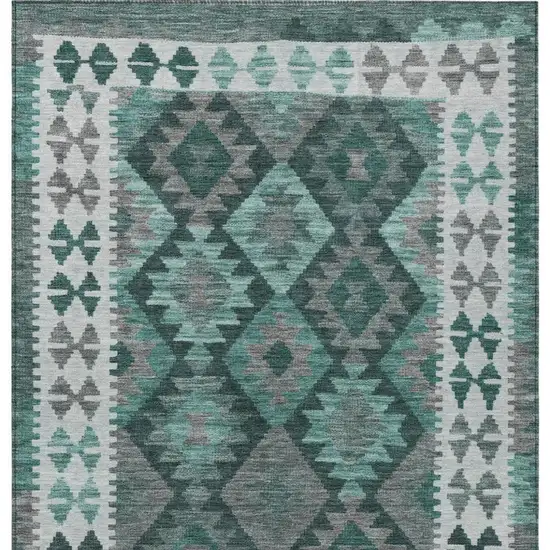Pale Aqua Ivory And Gray Tribal Washable Indoor Outdoor Area Rug Photo 4