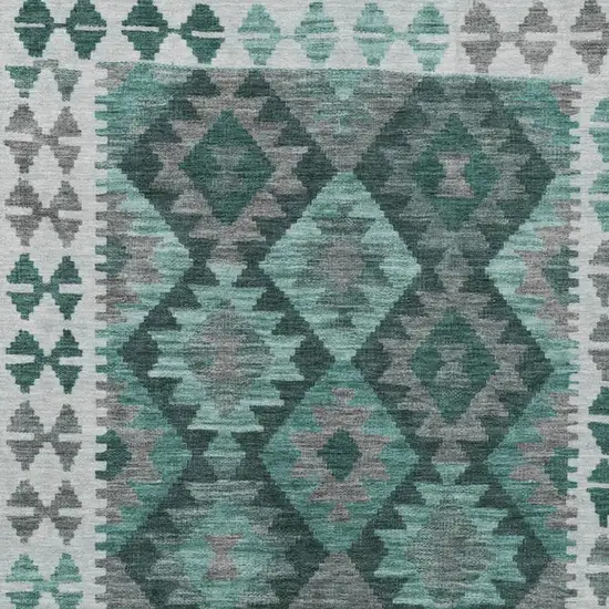 Pale Aqua Ivory And Gray Tribal Washable Indoor Outdoor Area Rug Photo 4