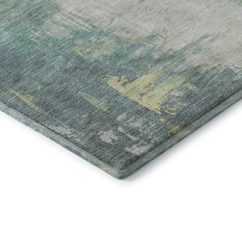 Pale Aqua Ivory And Teal Abstract Washable Area Rug With UV Protection Photo 9