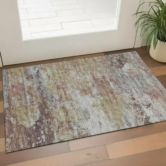 Pale Aqua Ivory And Teal Abstract Washable Area Rug With UV Protection Photo 2