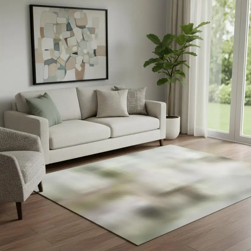 Pale Aqua Ivory And Teal Abstract Washable Area Rug With UV Protection Photo 2