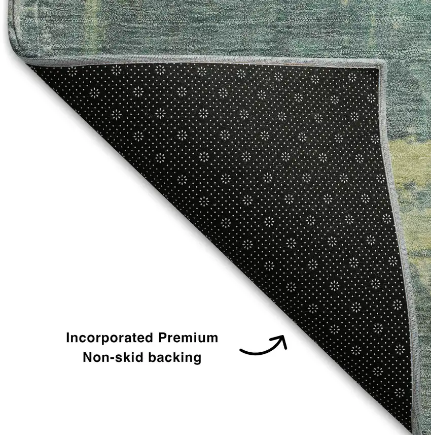 Pale Aqua Ivory And Teal Abstract Washable Area Rug With UV Protection Photo 8