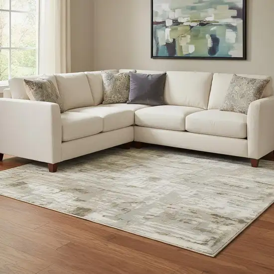 Pale Aqua Ivory And Teal Abstract Washable Area Rug With UV Protection Photo 2