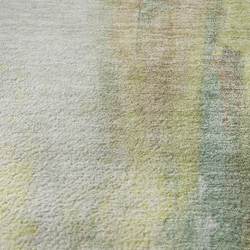 Pale Aqua Ivory And Teal Abstract Washable Area Rug With UV Protection Photo 1