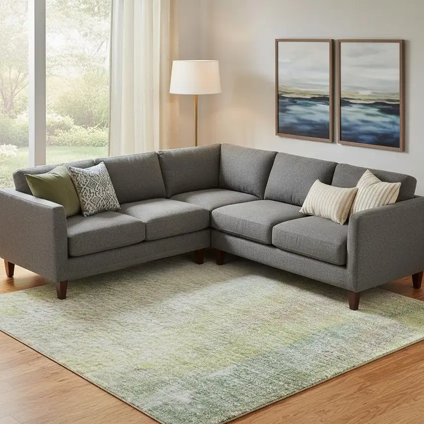 Pale Aqua Ivory And Teal Abstract Washable Area Rug With UV Protection Photo 2