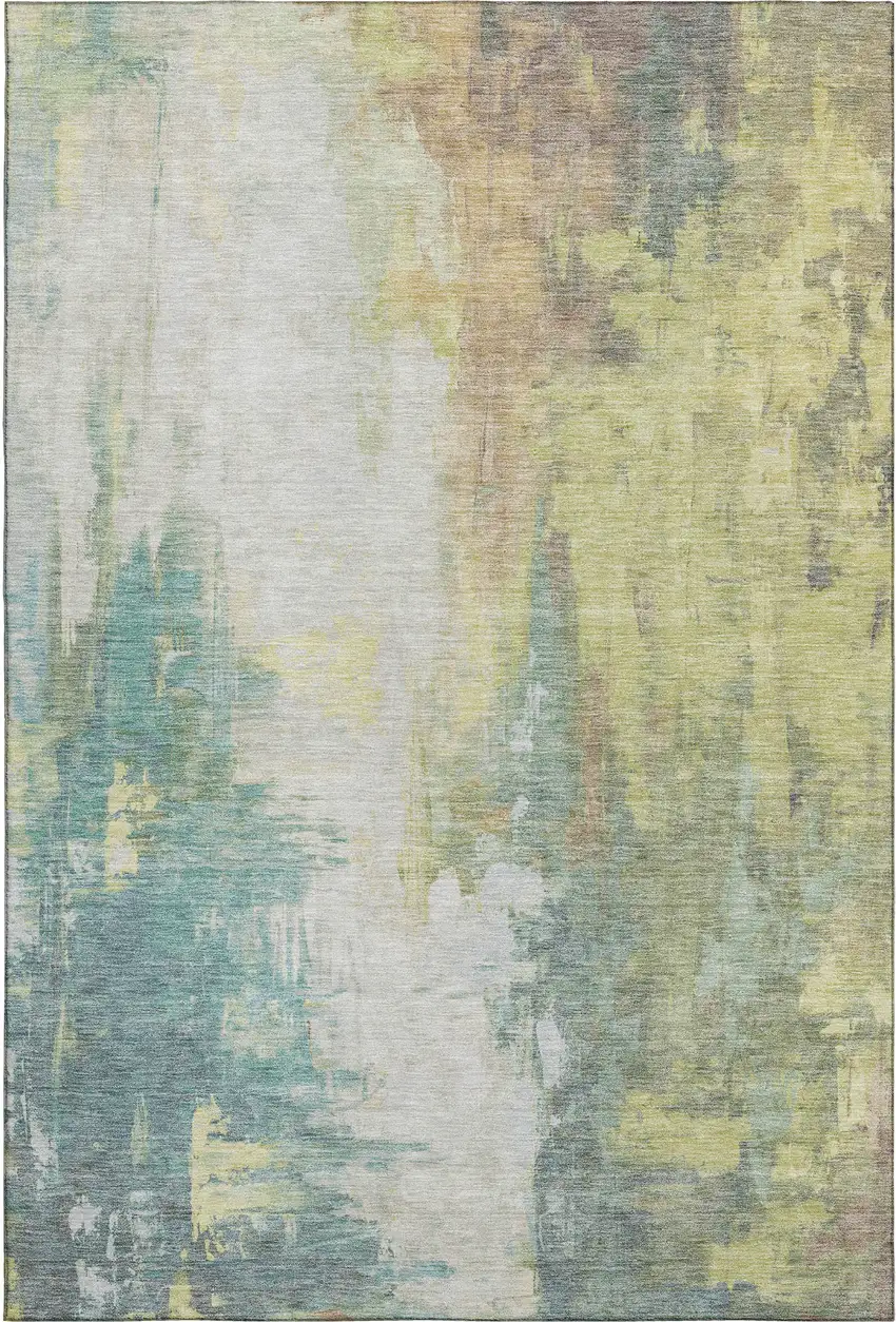 Pale Aqua Ivory And Teal Abstract Washable Area Rug With UV Protection Photo 7