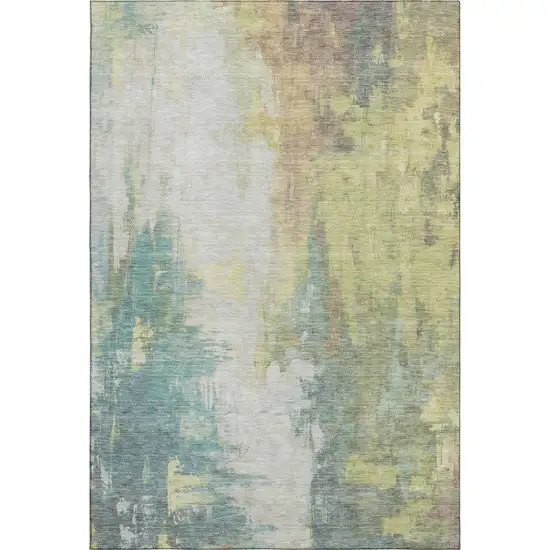 Pale Aqua Ivory And Teal Abstract Washable Area Rug With UV Protection Photo 7