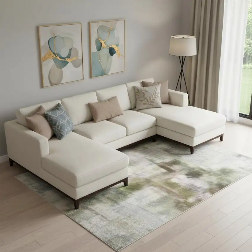 Pale Aqua Ivory And Teal Abstract Washable Area Rug With UV Protection Photo 2