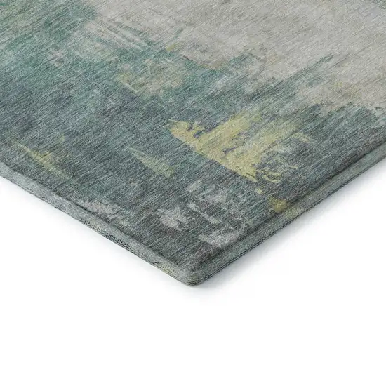 Pale Aqua Ivory And Teal Abstract Washable Area Rug With UV Protection Photo 9